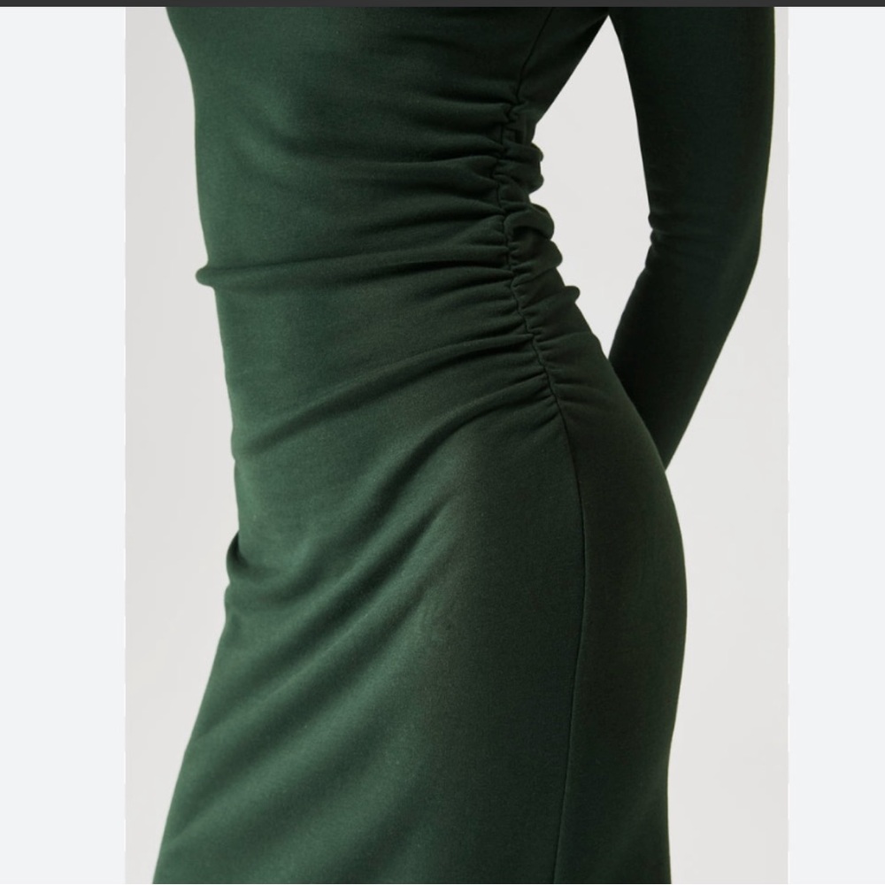 OGL Thermal Boatneck Ruched Sides Brain Midi Dress - Picture 5 of 11